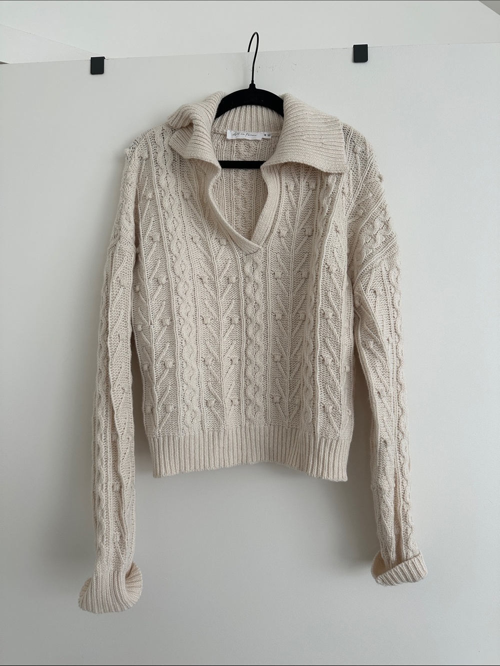 All In Favor Cream Cable Chunky Knit Bobble Sweater Wool Size M Grandmacore
